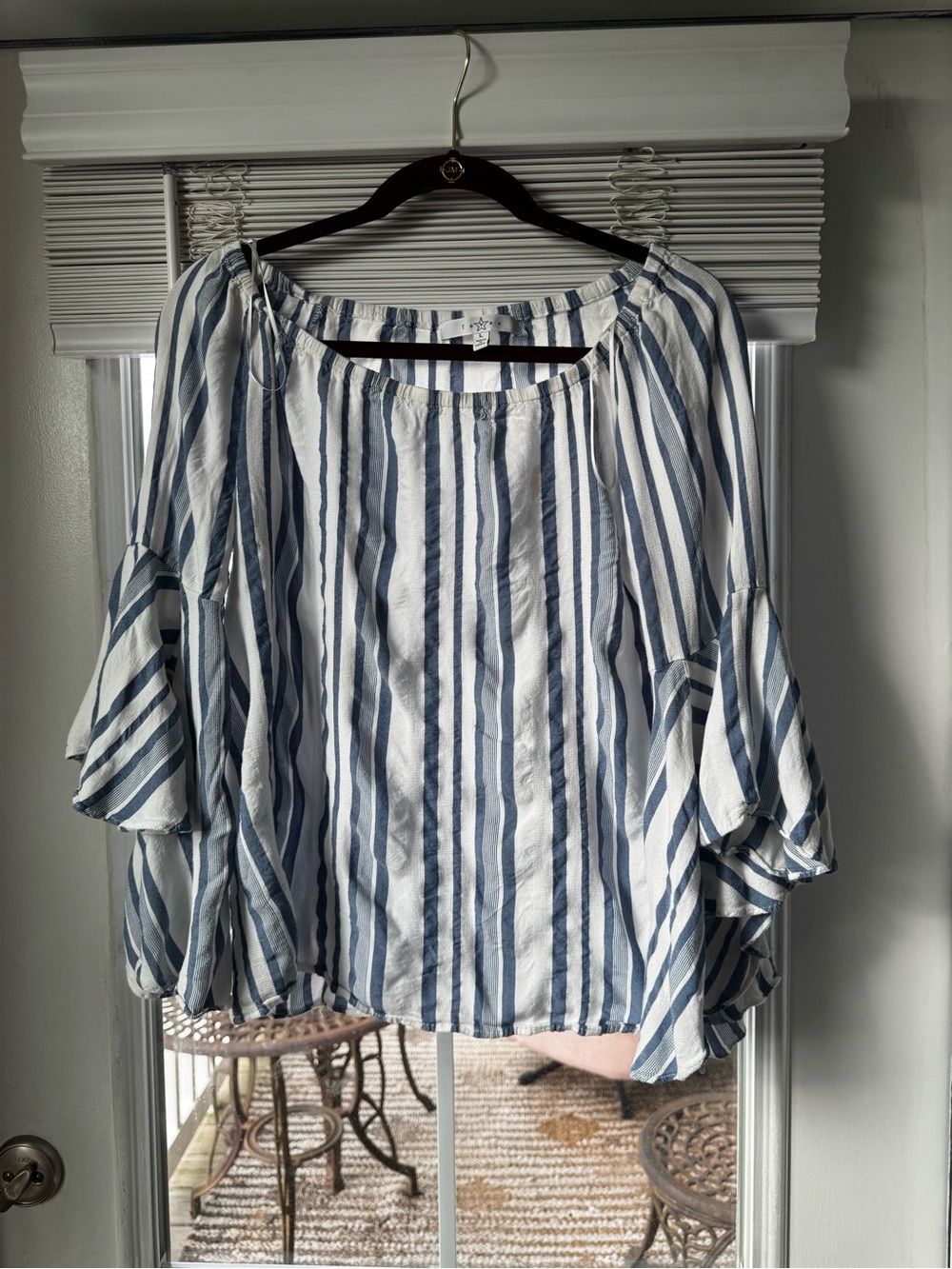 Fever Blue and White Striped Peasant Blouse